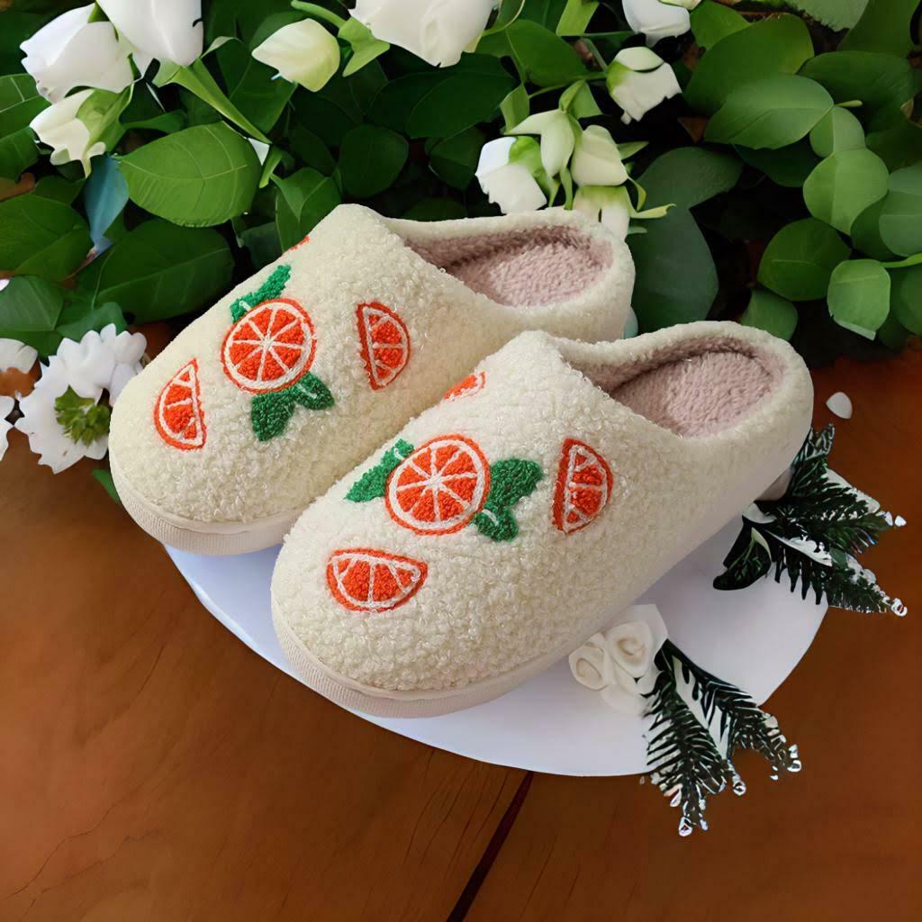 Cute Cartoon Orange Winter Slippers for Couples, Thick Sole Cozy Home Footwear - Perfect Gifts