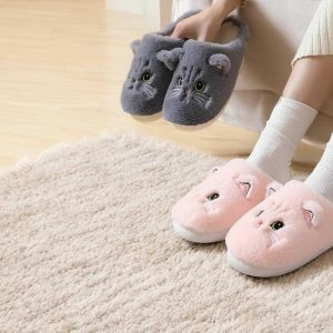 Cute Cat Fluffy Furry Slippers - Plush Platform Slides for Cozy Indoor Wear - Perfect Holiday Gift