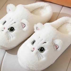 Cute Cat Fluffy Furry Slippers - Plush Platform Slides for Cozy Indoor Wear - Perfect Holiday Gift