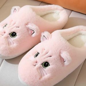 Cute Cat Fluffy Furry Slippers - Plush Platform Slides for Cozy Indoor Wear - Perfect Holiday Gift