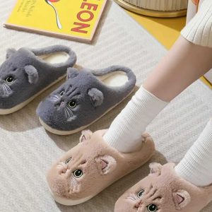 Cute Cat Fluffy Furry Slippers - Plush Platform Slides for Cozy Indoor Wear - Perfect Holiday Gift