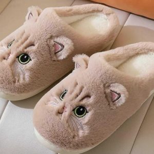 Cute Cat Fluffy Furry Slippers - Plush Platform Slides for Cozy Indoor Wear - Perfect Holiday Gift