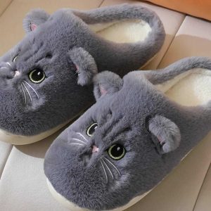 Cute Cat Fluffy Furry Slippers - Plush Platform Slides for Cozy Indoor Wear - Perfect Holiday Gift