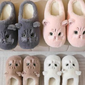 Cute Cat Fluffy Furry Slippers - Plush Platform Slides for Cozy Indoor Wear - Perfect Holiday Gift