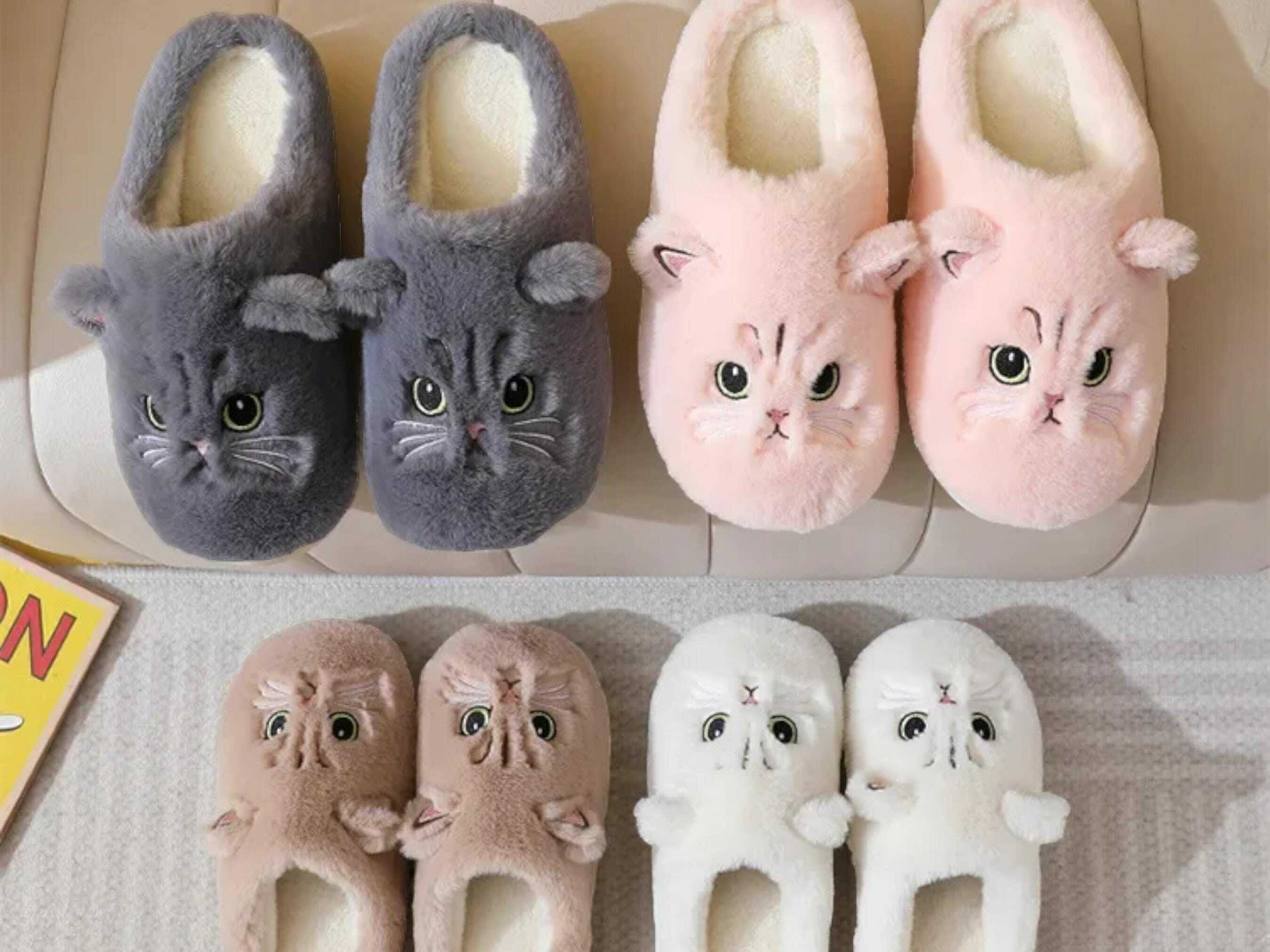 Cute Cat Fluffy Furry Slippers - Plush Platform Slides for Cozy Indoor Wear - Perfect Holiday Gift