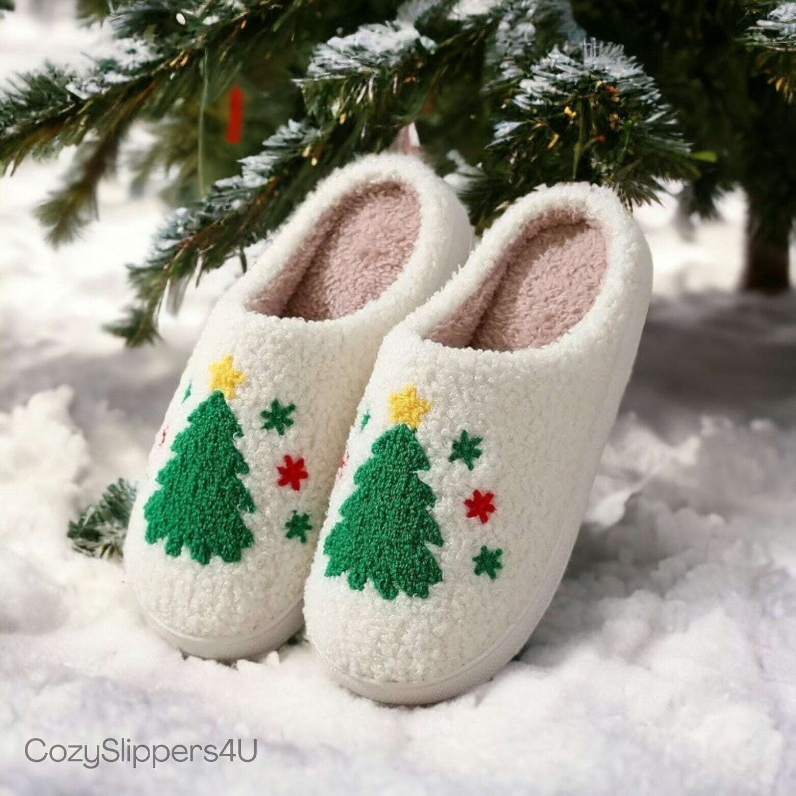 Cute Christmas Tree Slippers for Women - Funny Holiday Slides, Perfect Gift for Christmas Valentine