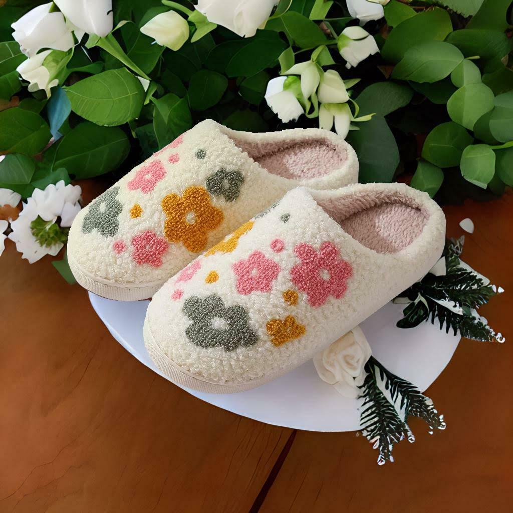 Cute Colorful Flower Winter Slippers for Couples - Cozy Home Footwear, Perfect Holiday Gift