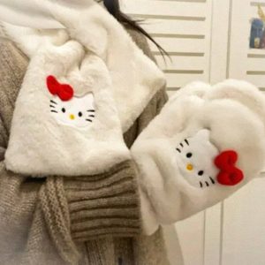 Cute Cotton Fingerless Plush Gloves for Girls - Perfect Gift for Halloween, Christmas, Valentine