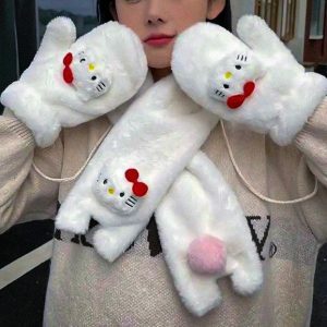 Cute Cotton Fingerless Plush Gloves for Girls - Perfect Gift for Halloween, Christmas, Valentine