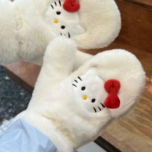 Cute Cotton Fingerless Plush Gloves for Girls - Perfect Gift for Halloween, Christmas, Valentine