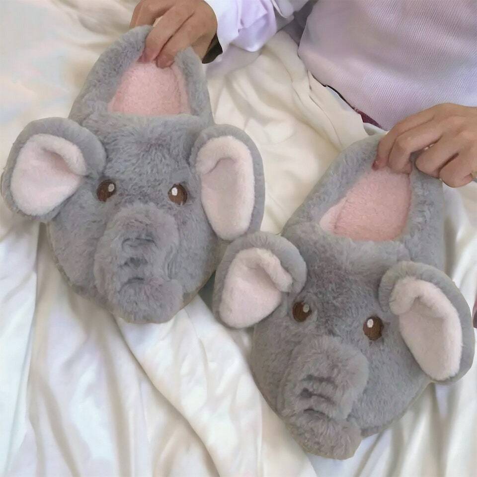 Cute Elephant Plush Slippers for Women and Men - Fuzzy Cartoon Animal House Slippers, Perfect Gifts