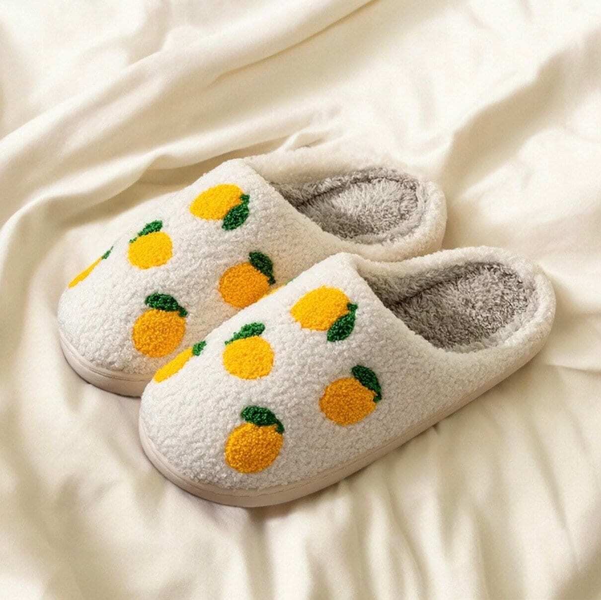 Cute Fruit Embroidered Fuzzy Slippers - Fluffy Cherry, Lemon & Strawberry Cozy Home Wear, Gifts