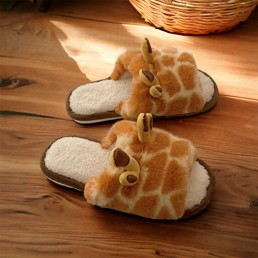 Cute Giraffe Fuzzy Slippers for Women and Men - Fluffy Animal House Slippers, Perfect Holiday Gift