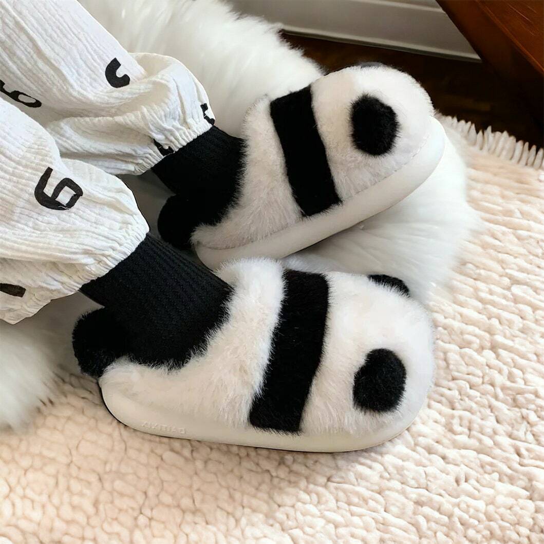 Cute Panda Fluffy Slippers for Women and Men - Fuzzy Cartoon Animal House Slippers, Perfect Gifts