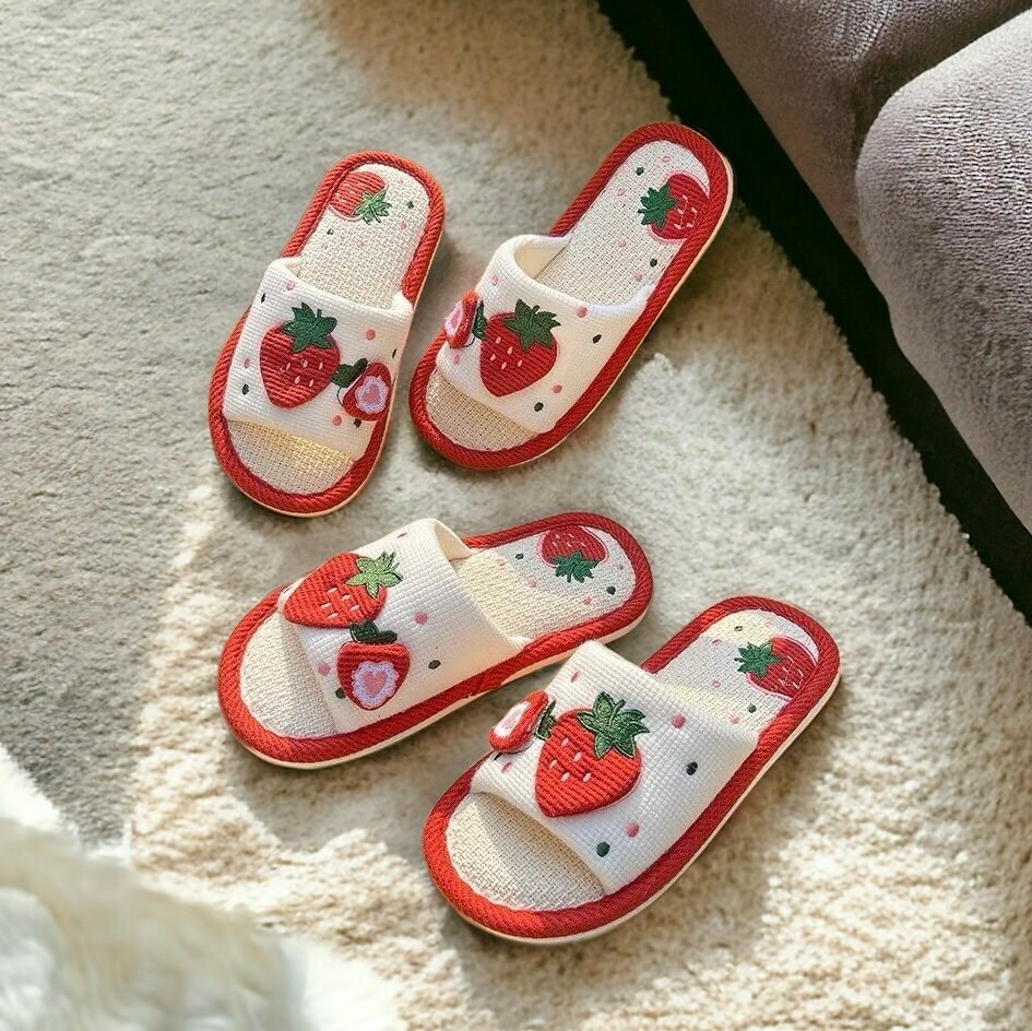 Cute Strawberry Shortcake Fuzzy House Slippers for Women - Perfect Holiday Gift for Loved Ones