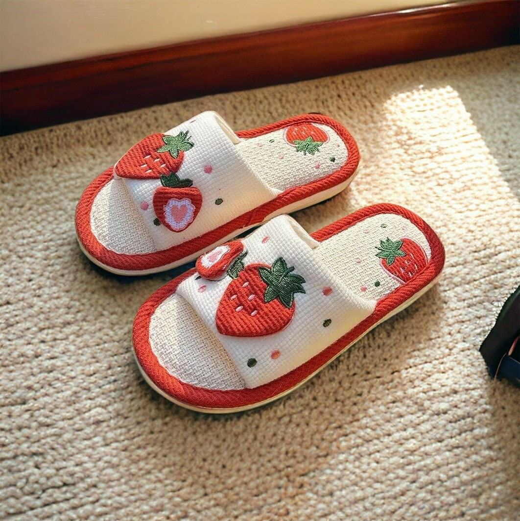 Cute Strawberry Shortcake Fuzzy House Slippers for Women - Perfect Holiday Gift for Loved Ones