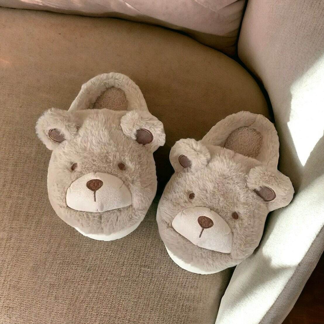 Cute Teddy Bear Fluffy Slippers for Women - Cozy Cartoon Home Slides, Perfect Holiday Gift