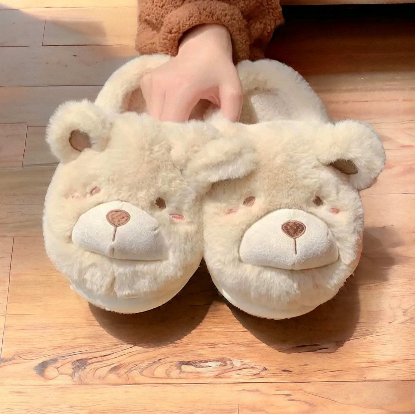 Cute Teddy Bear Fluffy Slippers for Women - Cozy Cartoon Home Slides, Perfect Holiday Gift