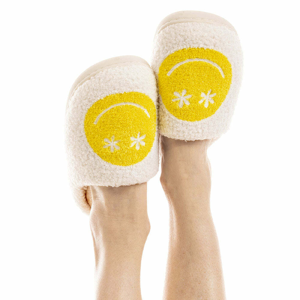 Daisy Eye Happy Face Sherpa Slippers - Perfect Gift for Halloween, Christmas, Valentine