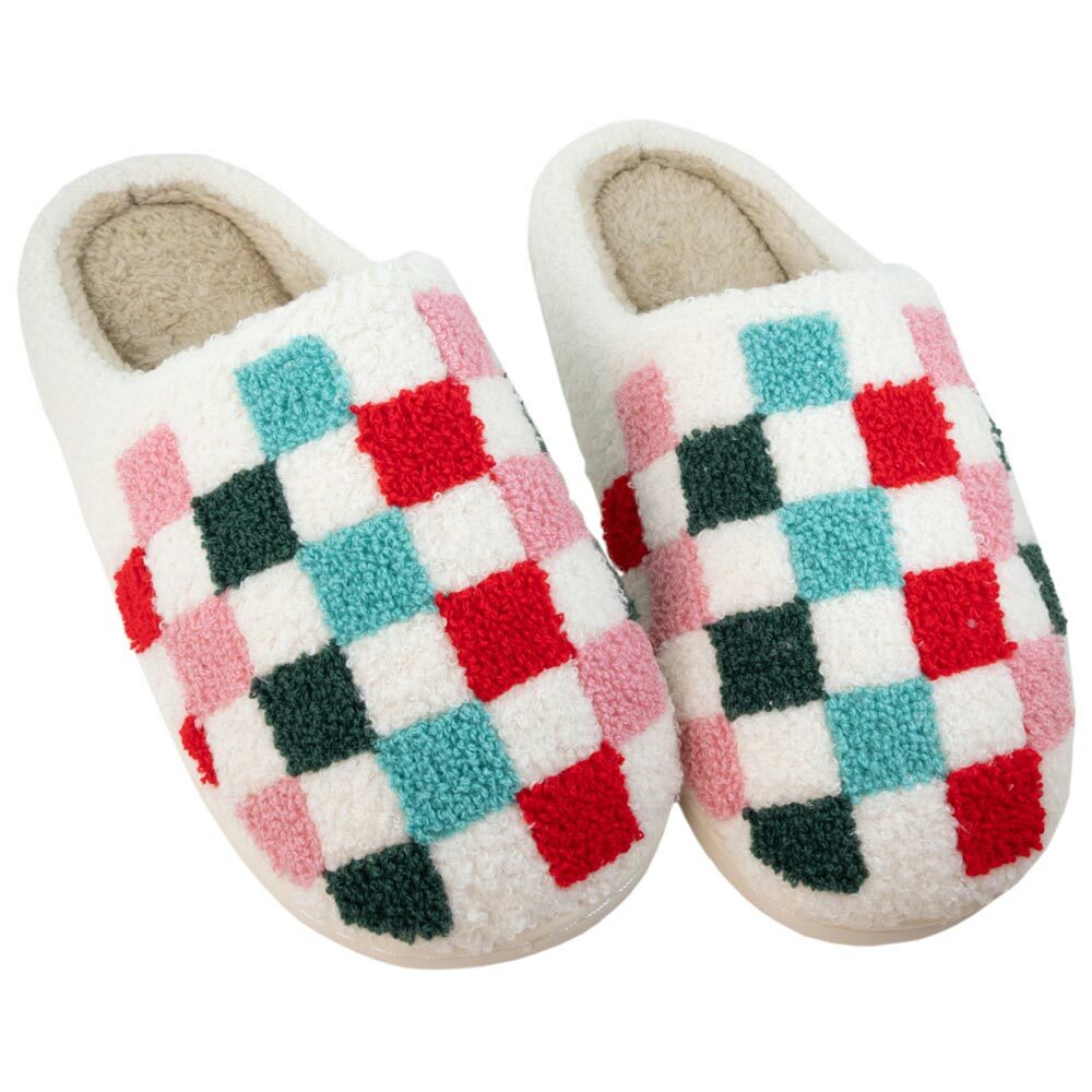 Festive Multicolored Checkered Slippers - Perfect Holiday Gift for Christmas and Valentine