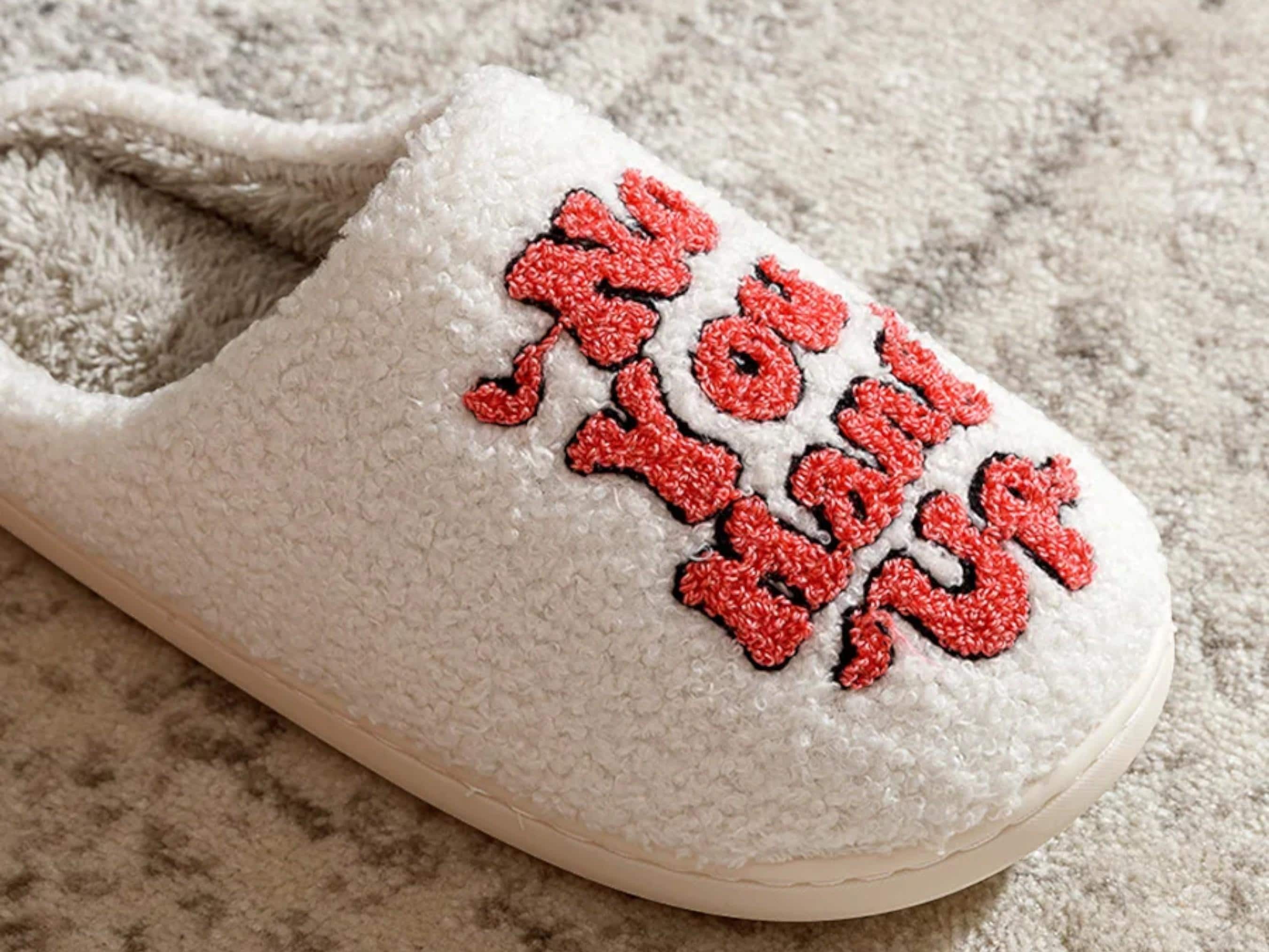 Fuzzy Embroidered Halloween Slippers - Cozy Plush House Shoes with Funny Face Design, Perfect Gift