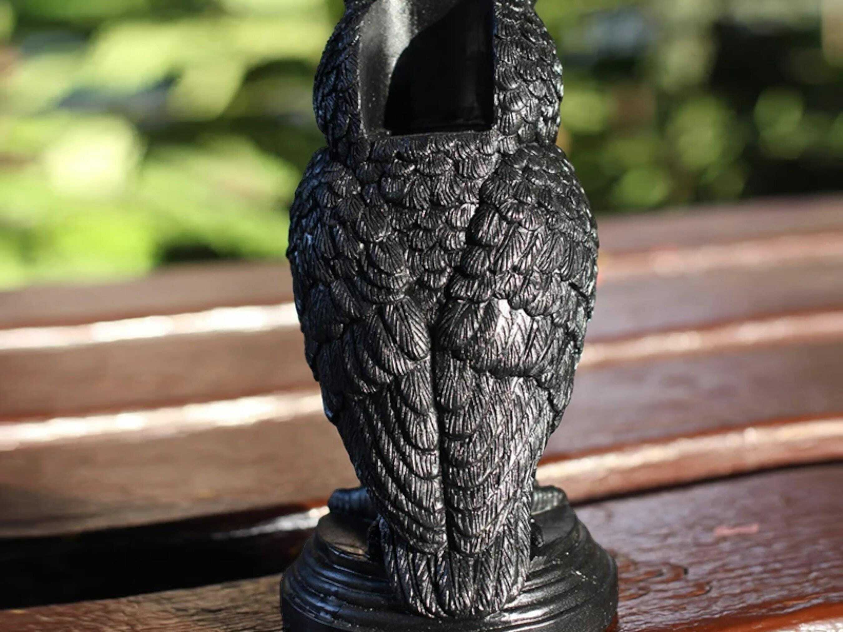 Gothic Crow and Owl Candle Holder - Black Resin Candlestick for Halloween & Holiday Gifting