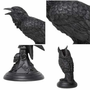 Gothic Crow and Owl Candle Holder - Black Resin Candlestick for Halloween & Holiday Gifting