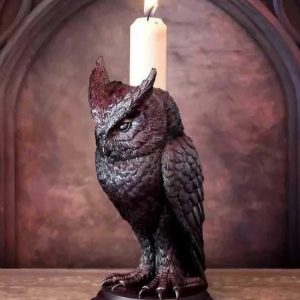 Gothic Crow and Owl Candle Holder - Black Resin Candlestick for Halloween & Holiday Gifting