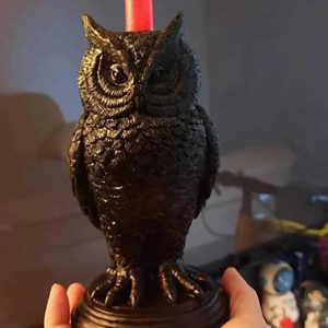 Gothic Crow and Owl Candle Holder - Black Resin Candlestick for Halloween & Holiday Gifting