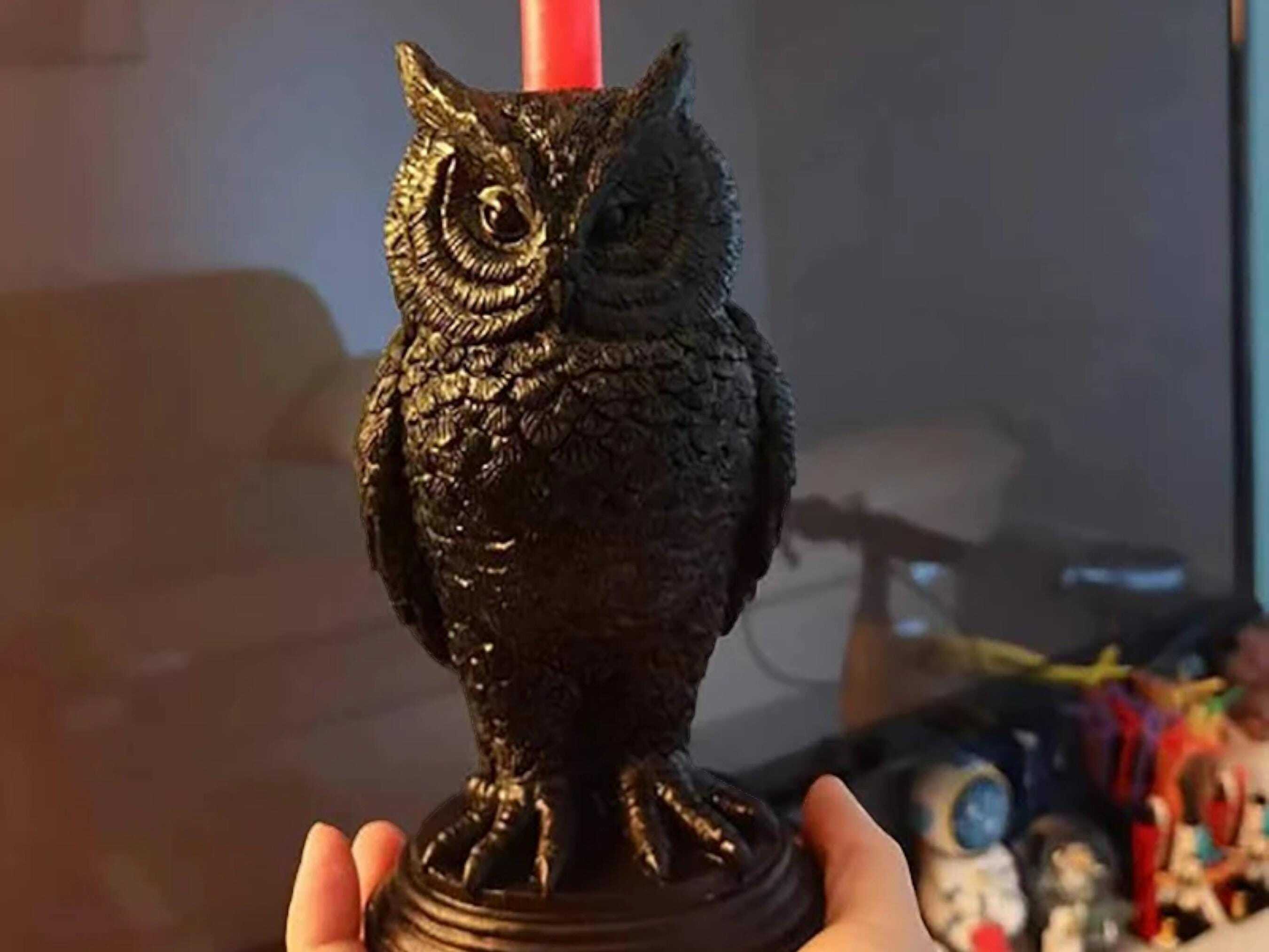 Gothic Crow and Owl Candle Holder - Black Resin Candlestick for Halloween & Holiday Gifting