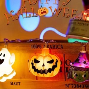 Halloween LED Battery-Powered String Lights - Ghosts, Witches, Cats, and Pumpkins for Festive Decor