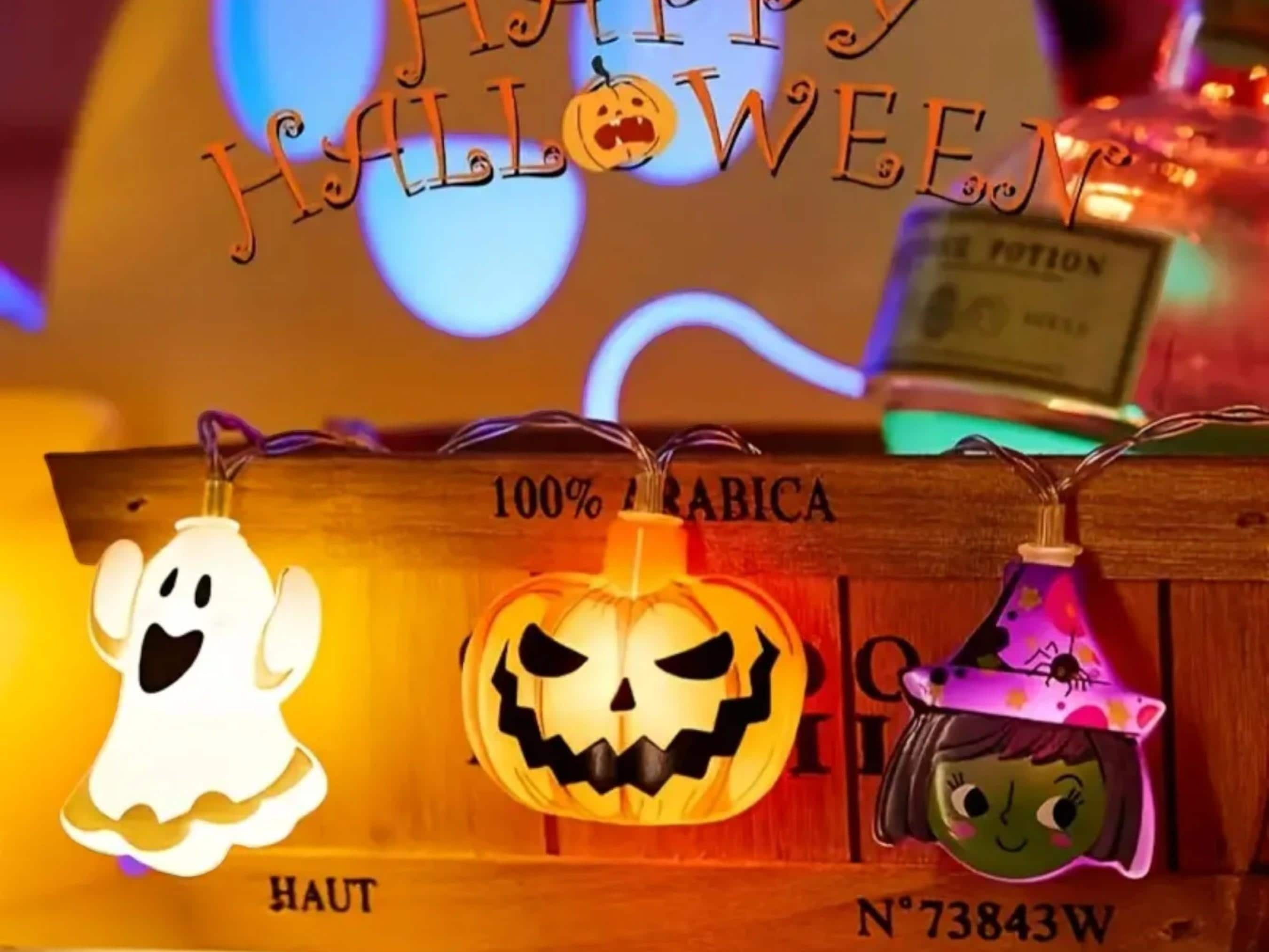 Halloween LED Battery-Powered String Lights - Ghosts, Witches, Cats, and Pumpkins for Festive Decor