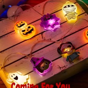 Halloween LED Battery-Powered String Lights - Ghosts, Witches, Cats, and Pumpkins for Festive Decor