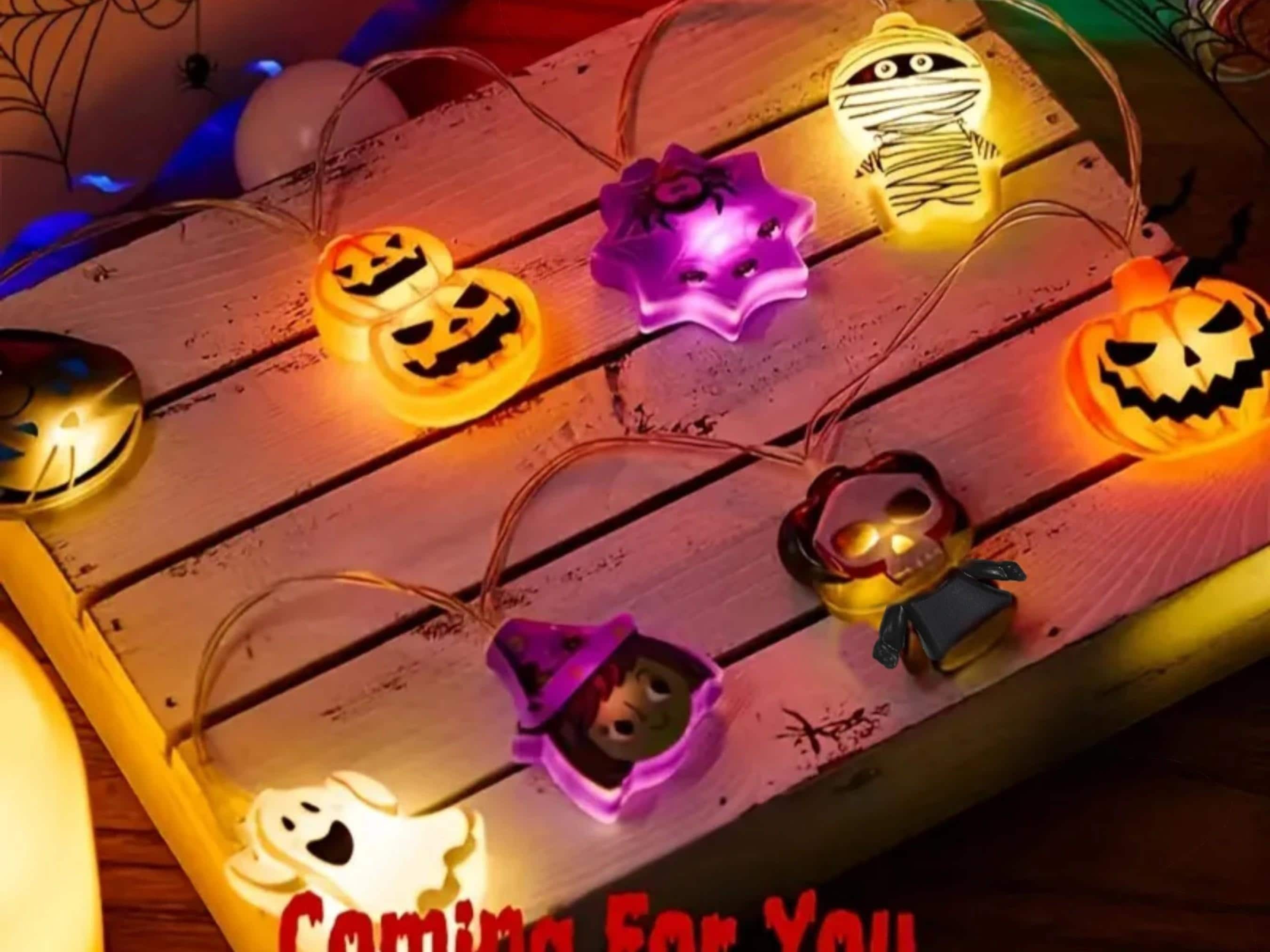 Halloween LED Battery-Powered String Lights - Ghosts, Witches, Cats, and Pumpkins for Festive Decor