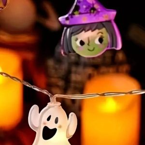 Halloween LED Battery-Powered String Lights - Ghosts, Witches, Cats, and Pumpkins for Festive Decor