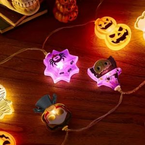 Halloween LED Battery-Powered String Lights - Ghosts, Witches, Cats, and Pumpkins for Festive Decor