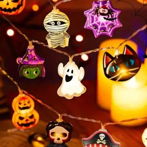 Halloween LED Battery-Powered String Lights - Ghosts, Witches, Cats, and Pumpkins for Festive Decor