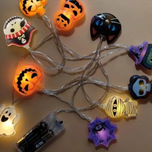 Halloween LED Battery-Powered String Lights - Ghosts, Witches, Cats, and Pumpkins for Festive Decor