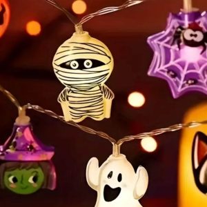 Halloween LED Battery-Powered String Lights - Ghosts, Witches, Cats, and Pumpkins for Festive Decor