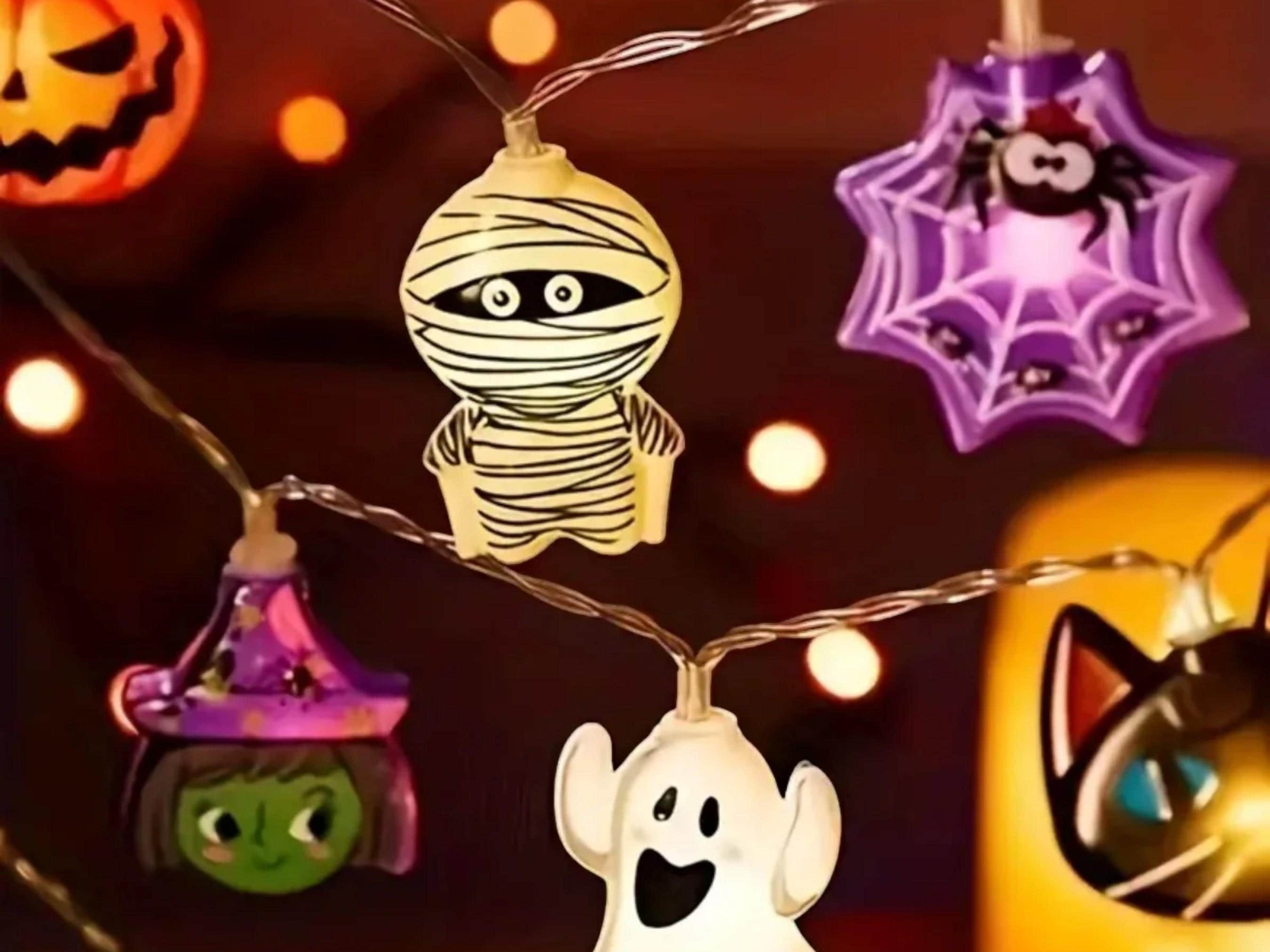 Halloween LED Battery-Powered String Lights - Ghosts, Witches, Cats, and Pumpkins for Festive Decor