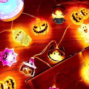 Halloween LED Battery-Powered String Lights - Ghosts, Witches, Cats, and Pumpkins for Festive Decor