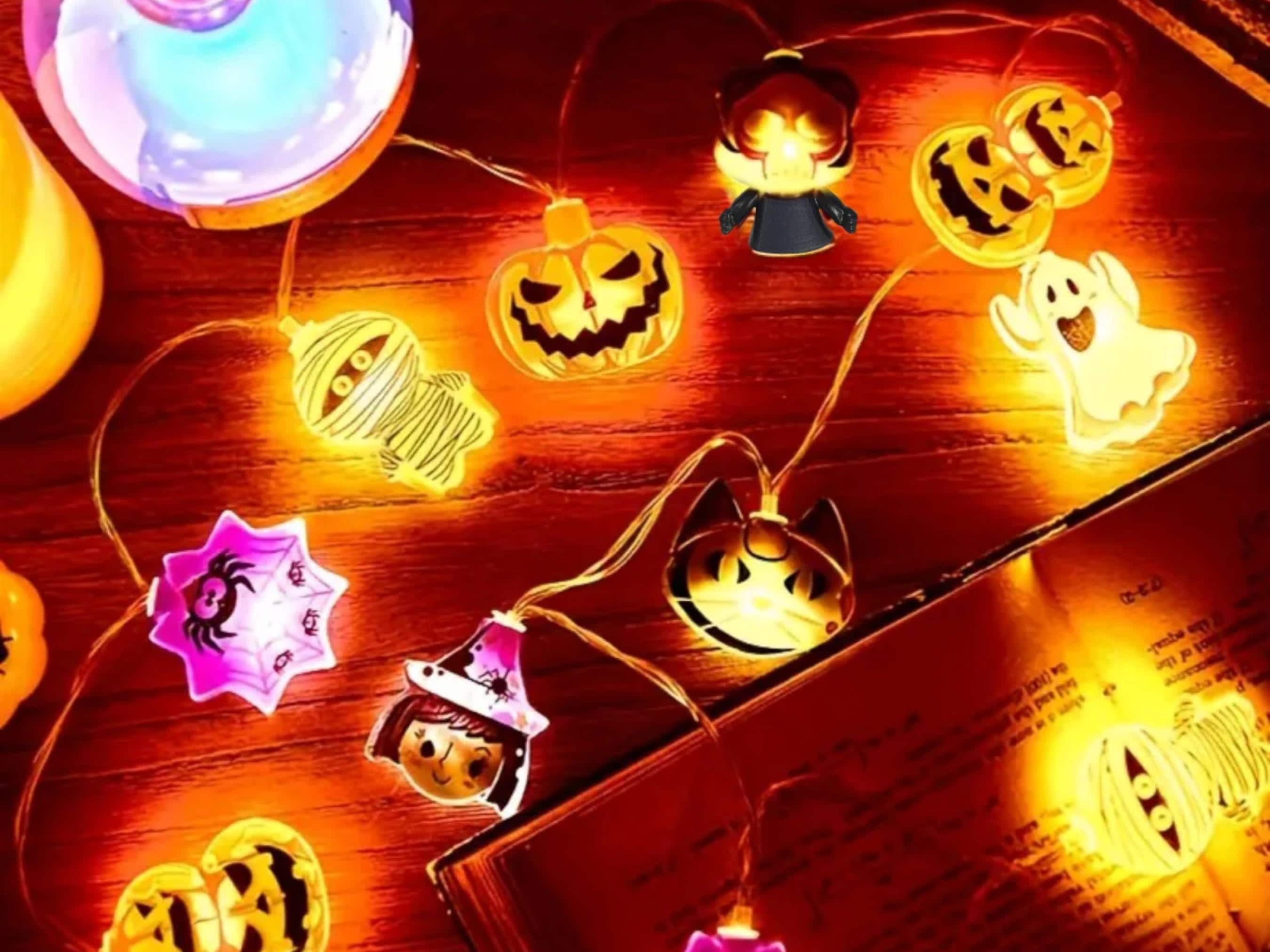 Halloween LED Battery-Powered String Lights - Ghosts, Witches, Cats, and Pumpkins for Festive Decor