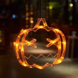 Halloween LED Window Lights - Pumpkin, Spider, Ghost & Witch Hat Decor for Home & Party