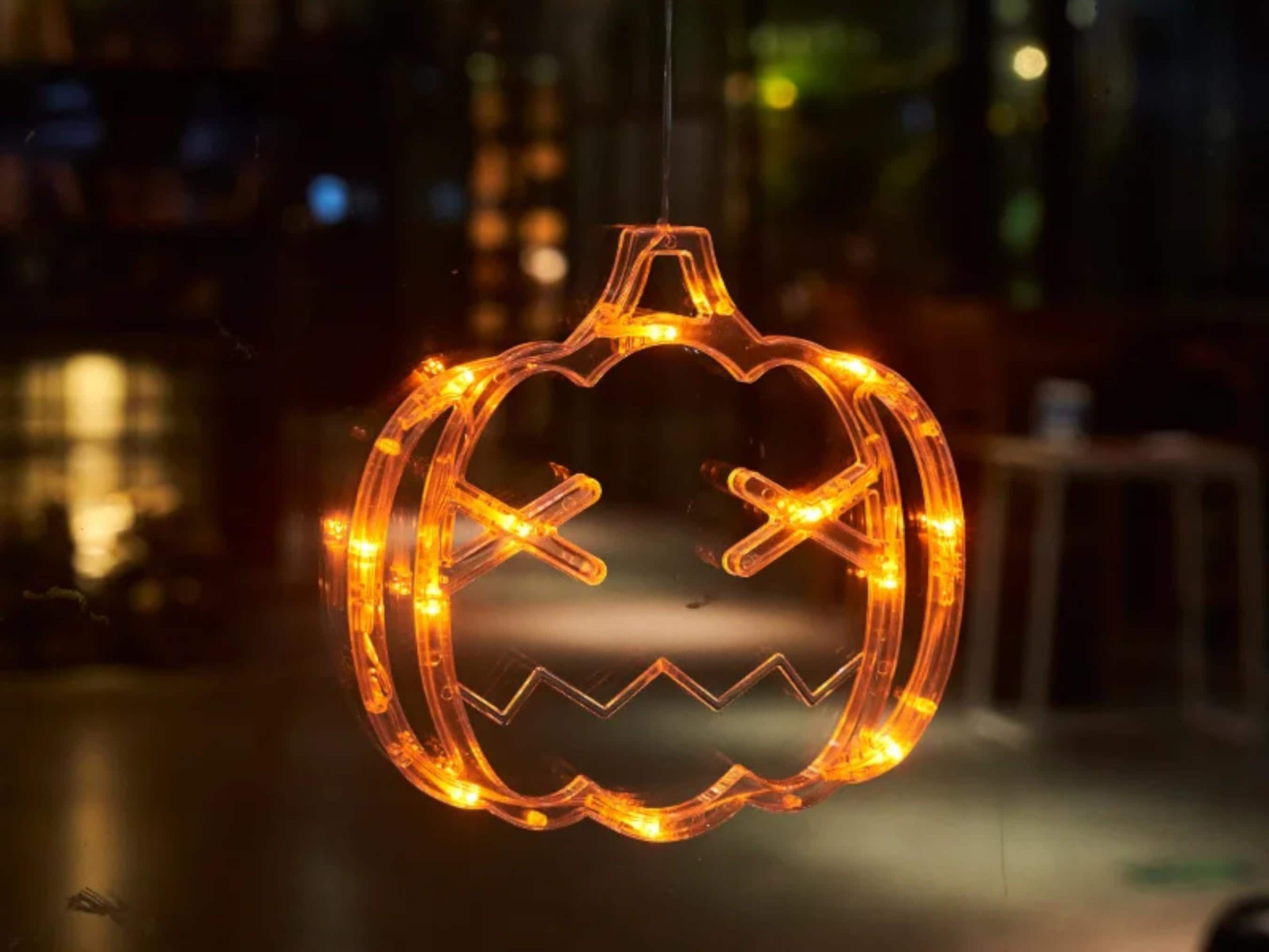 Halloween LED Window Lights - Pumpkin, Spider, Ghost & Witch Hat Decor for Home & Party