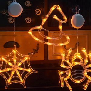 Halloween LED Window Lights - Pumpkin, Spider, Ghost & Witch Hat Decor for Home & Party