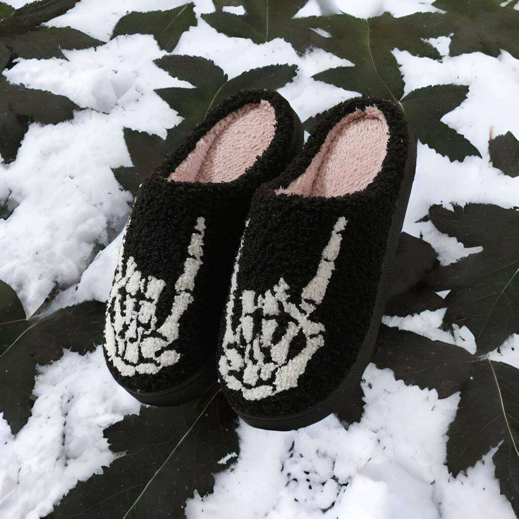 Halloween Skeleton Hand Cartoon Slippers for Couples - Cozy Indoor Winter Footwear Gift