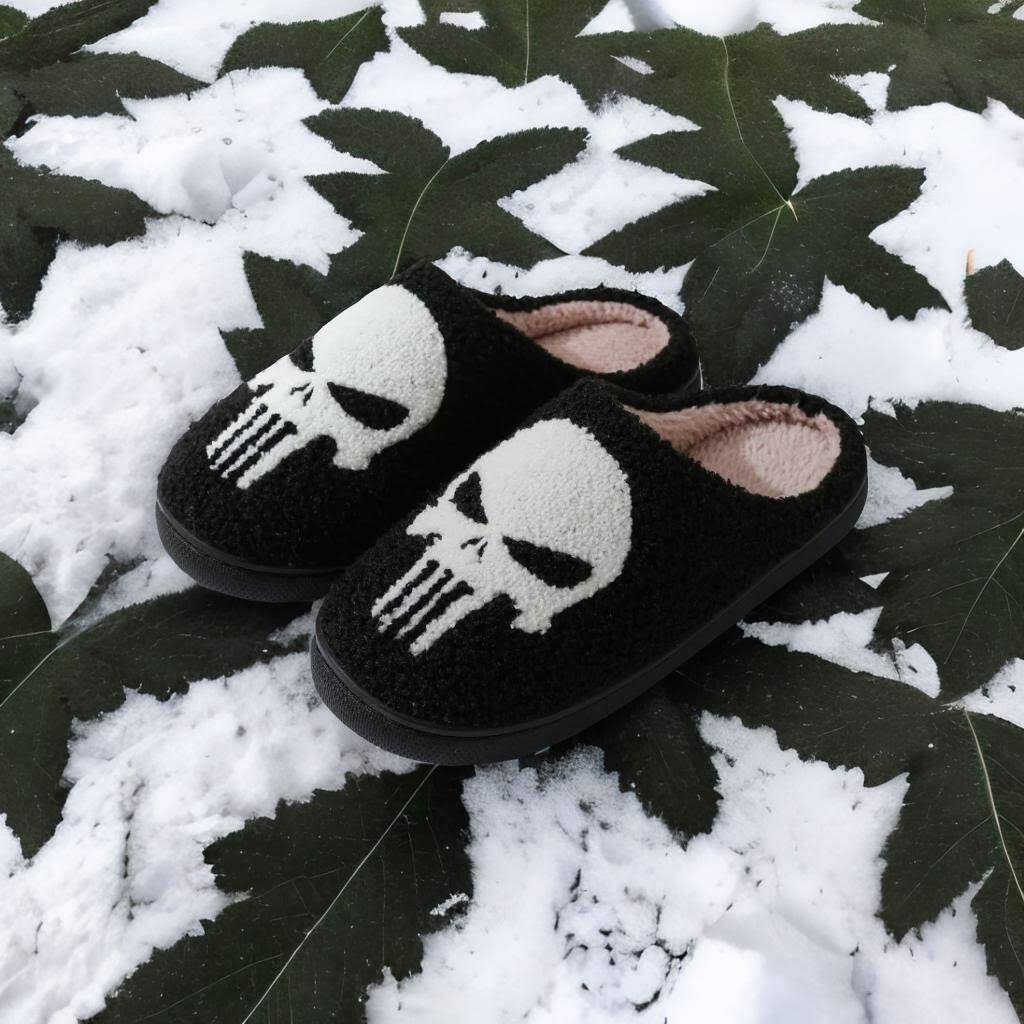 Halloween Skeleton Punisher Cartoon Warm Winter Slippers for Couples - Perfect Gifts