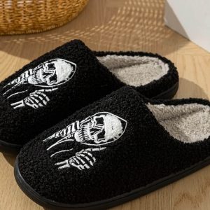 Halloween Skull Face Women's Slippers - Cozy Cotton Indoor Shoes - Perfect Gift for Couples