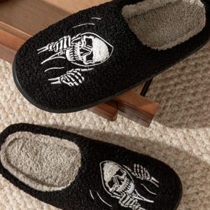 Halloween Skull Face Women's Slippers - Cozy Cotton Indoor Shoes - Perfect Gift for Couples