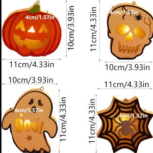 Halloween Wooden Pumpkin Lantern - Handheld Skull & Spider Nightlight Keychain Gift for Lovers